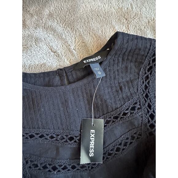 Express Black Lace Ruffle Long Sleeve Blouse XS NWT Cotton Romantic Top Emo - Picture 4 of 7